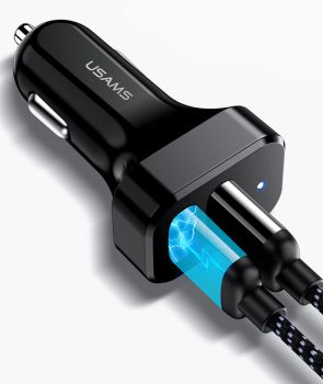 USAMS φορτιστής αυτοκινήτου C13 & καλώδιο Lightning, 2x USB, 2.1A, μαύρο - Mobile chargers