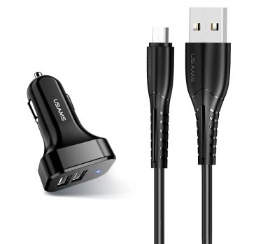 USAMS φορτιστής αυτοκινήτου C13 & καλώδιο Micro USB, 2x USB, 2.1A, μαύρο - Mobile chargers
