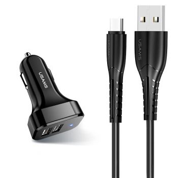 USAMS φορτιστής αυτοκινήτου C13 & καλώδιο type-C, 2x USB, 2.1A, μαύρο - Φορτιστές κινητών