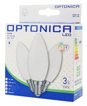 OPTONICA LED λάμπα Candle C37 1420, 6W, 4500K, E14, 480lm, 3τμχ - Lighting