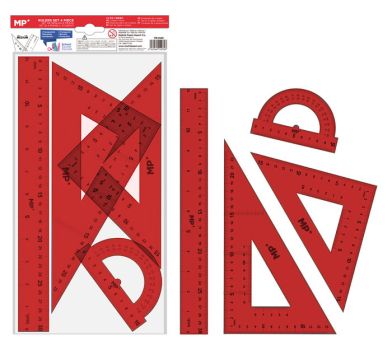 MP σετ χάρακες PA144C, διάφανο πλαστικό, 4τμχ, κόκκινο - Office Supplies