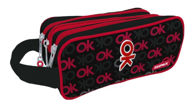 MP υφασμάτινη κασετίνα PA293-09, 3 θέσεων, μαύρη-κόκκινη - Office Supplies