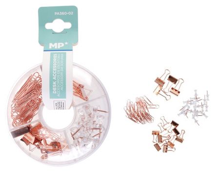 MP σετ γραφείου PA360-02 με συνδετήρες, κλιπ & πινέζες, ροζ χρυσό - Office Supplies