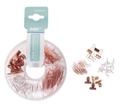 MP σετ γραφείου PA360-03 με συνδετήρες, κλιπ & πινέζες, ροζ χρυσό - Office Supplies