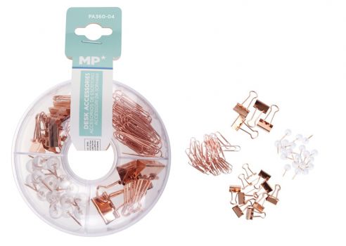 MP σετ γραφείου PA360-04 με συνδετήρες, κλιπ & πινέζες, ροζ χρυσό - Office Supplies