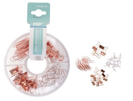 MP σετ γραφείου PA360-05 με συνδετήρες, κλιπ & πινέζες, ροζ χρυσό - Office Supplies