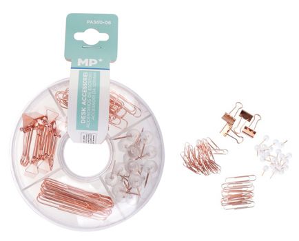 MP σετ γραφείου PA360-06 με συνδετήρες, κλιπ & πινέζες, ροζ χρυσό - Office Supplies