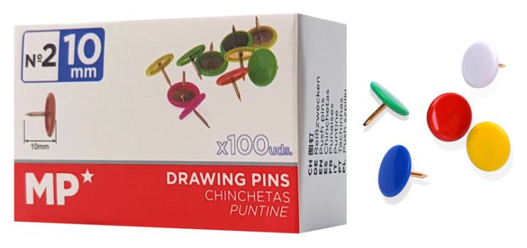 MP χρωματιστές πινέζες PA485-03, μεταλλικές, 10mm, 100τμχ - Office Supplies