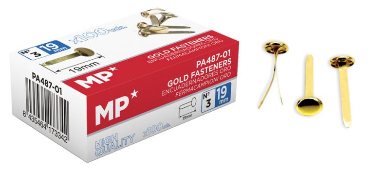MP διχαλωτός συνδετήρας PA487-01, μεταλλικός, 19mm, χρυσός, 100τμχ - Office Supplies
