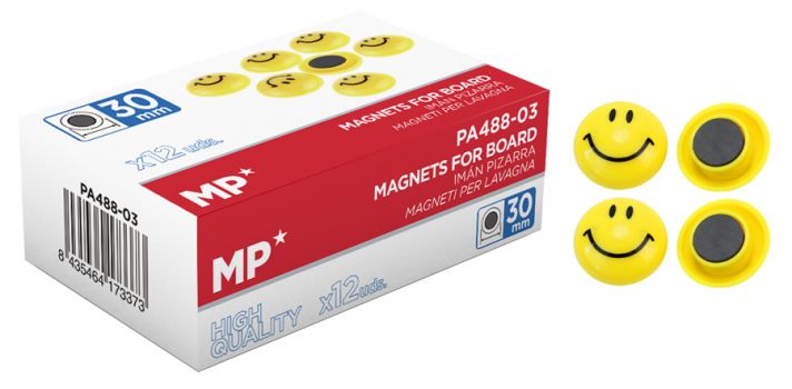 MP μαγνήτης smiley face PA488-03, 30mm, κίτρινος, 12τμχ - Office Supplies