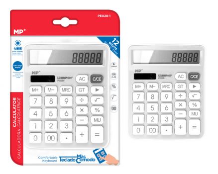 MP αριθμομηχανή PE028, ηλιακό & μπαταρίες, 12 ψηφία, λευκή - Office Supplies