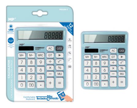 MP αριθμομηχανή PE028, ηλιακό & μπαταρίες, 12 ψηφία, γαλάζια - Office Supplies