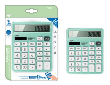 MP αριθμομηχανή PE028, ηλιακό & μπαταρίες, 12 ψηφία, πράσινη - Office Supplies