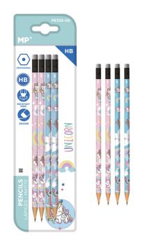 MP ξύλινο μολύβι Unicorn PE335-06 με γόμα, εξάγωνο, HB, 4τμχ - Office Supplies