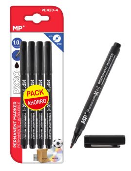 MP ανεξίτηλος μαρκαδόρος PE420-4 για CD-DVD, 1mm, μαύρος, 4τμχ - Office Supplies