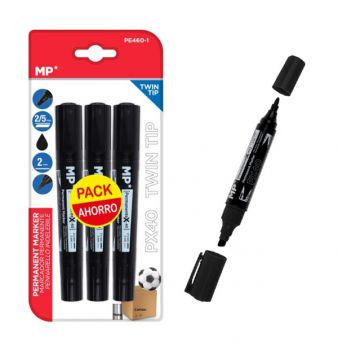 MP ανεξίτηλος μαρκαδόρος PE460-1, με 2x μύτες 2/5mm & 2mm, μαύρος, 3τμχ - Office Supplies
