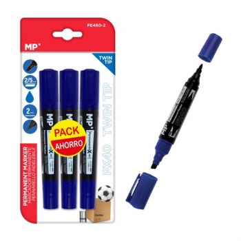 MP ανεξίτηλος μαρκαδόρος PE460-1, με 2x μύτες 2/5mm & 2mm, μπλε, 3τμχ - Office Supplies