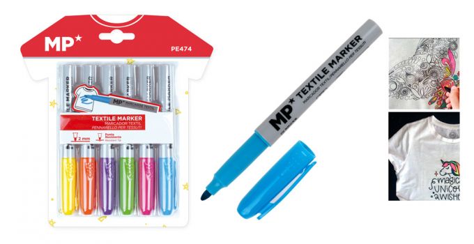 MP σετ μαρκαδόρων για ρούχα PE474, 2mm, 6 χρώματα - Office Supplies