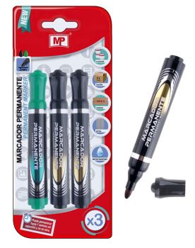 MP ανεξίτηλος μαρκαδόρος PE510-03, 2mm, 2x μαύρο 1x πράσινο - Office Supplies