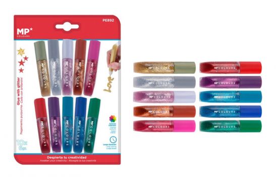 MP σετ χρωματιστές κόλλες με glitter PE892, 10τμχ - Office Supplies