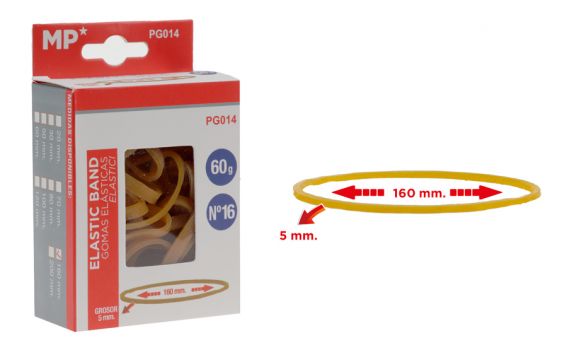 MP λαστιχάκια συσκευασίας PG014 σε κουτί, No16, 5x160mm, 60g - Office Supplies