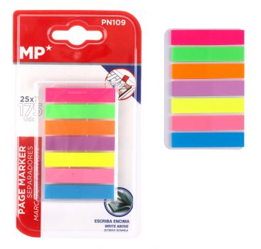 MP αυτοκόλλητοι σελιδοδείκτες PN109, ημιδιάφανοι, 45 x 9mm, 7x 25 τμχ - Office Supplies