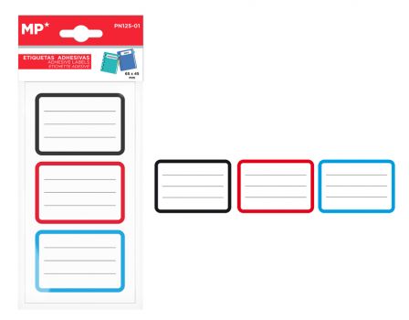 MP αυτοκόλλητες ετικέτες τετραδίων PN125-01, 65x45mm, 3 χρώματα, 24τμχ - Office Supplies