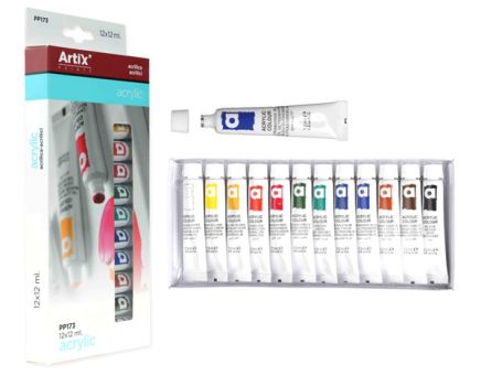 MP ακρυλικά χρώματα ακουαρέλας PP173, 12 χρώματα, 12x 12ml - Office Supplies