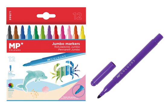 MP σετ χρωματιστών μαρκαδόρων Jumbo με χοντρή μύτη PP871, 12μχ - Office Supplies