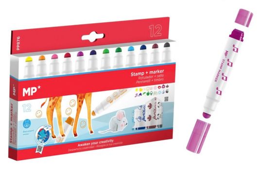 MP σετ χρωματιστών μαρκαδόρων με διπλή μύτη PP876, 4mm & στάμπα, 12τμχ - Office Supplies