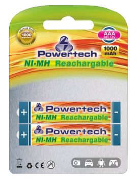POWERTECH επαναφορτιζόμενη μπαταρία PT-159 1000mAh, AAΑ (R03), 2 τμχ - Alkaline / Rechargeable batteries