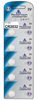 POWERTECH Μπαταρία λιθίου CR2032, 3V, 5τμχ - Alkaline / Rechargeable batteries