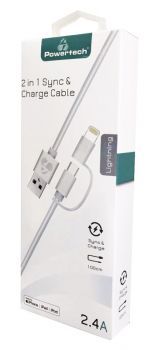 POWERTECH Καλώδιο USB σε Micro/Lightning prime PT-707, MFi, 1m, λευκό - Cables