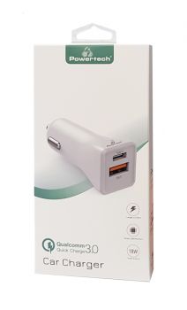 POWERTECH φορτιστής αυτοκινήτου PT-712, 1x USB, 1x Type-C, 18W, λευκός - Φορτιστές κινητών