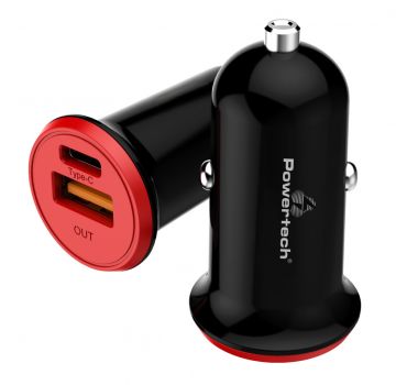 POWERTECH φορτιστής αυτοκινήτου PT-713, 1x USB, 1x Type-C, 18W, μαύρος - Φορτιστές κινητών