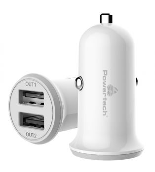 POWERTECH φορτιστής αυτοκινήτου PT-714, 2x USB, 3.4A, λευκός - Mobile chargers