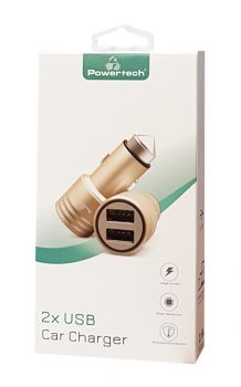 POWERTECH Φορτιστής Αυτοκινήτου PT-758, 2x USB, 2.1A, χρυσός - Mobile chargers