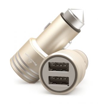 POWERTECH Φορτιστής Αυτοκινήτου PT-758, 2x USB, 2.1A, χρυσός - Mobile chargers
