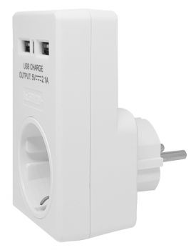 POWERTECH Αντάπτορας ρεύματος schuko PT-767, 2x USB, λευκός - Headlamps - Surges - Reels