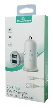 POWERTECH Φορτιστής αυτοκινήτου & καλώδιο Micro USB PT-772, 2x USB, 3.4A - Φορτιστές κινητών