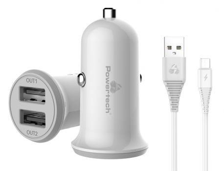 POWERTECH Φορτιστής αυτοκινήτου & καλώδιο Micro USB PT-772, 2x USB, 3.4A - Φορτιστές κινητών