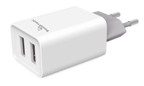 POWERTECH Φορτιστής τοίχου PT-778, 2x USB, 2.1A, λευκός - Mobile chargers
