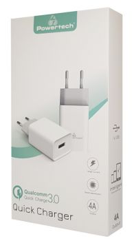 POWERTECH Φορτιστής τοίχου PT-780, 1x USB, 20W, 4A, QC 3.0, λευκός - Mobile chargers