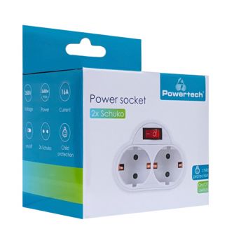 POWERTECH αντάπτορας ρεύματος PT-814, 2x schuko, 250V 16A, λευκός - Headlamps - Surges - Reels