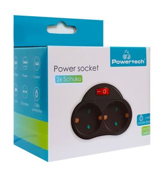 POWERTECH αντάπτορας ρεύματος PT-815, 2x schuko, 250V 16A, μαύρος - Headlamps - Surges - Reels