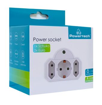 POWERTECH αντάπτορας ρεύματος PT-816, 1x schuko, 2x euro, 16A, λευκός - Headlamps - Surges - Reels