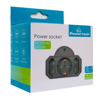 POWERTECH αντάπτορας ρεύματος PT-817, 1x schuko, 2x euro, 16A, μαύρος - Headlamps - Surges - Reels