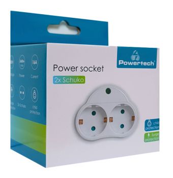 POWERTECH αντάπτορας ρεύματος PT-818, 2x schuko, 250V 16A, λευκός - Headlamps - Surges - Reels