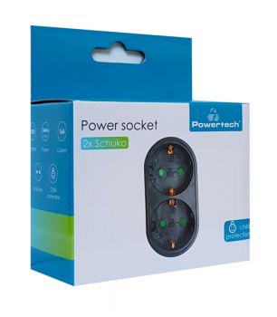 POWERTECH αντάπτορας ρεύματος PT-821, 2x schuko, 250V 16A, μαύρος - Headlamps - Surges - Reels