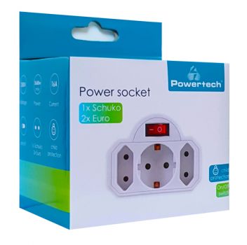 POWERTECH αντάπτορας ρεύματος PT-826, 1x schuko, 2x euro, 16A, λευκός - Headlamps - Surges - Reels